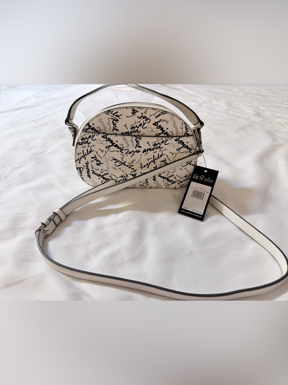 Karl Lagerfeld Cream and Black Cat Face Crossbody Bag - Picture 2 of 5